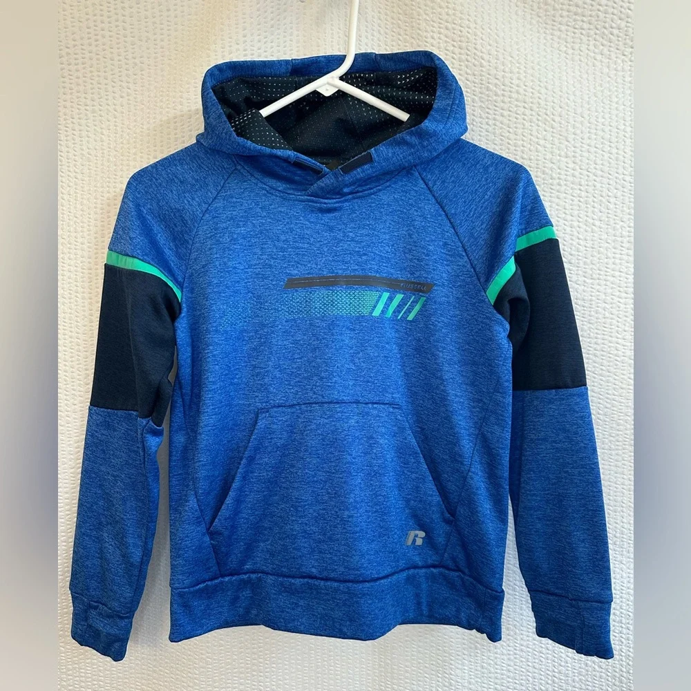 RUSSELL ATHLETIC Blue Fleece Hoodie Boys Large 10-12 Pullover Sweatshirt